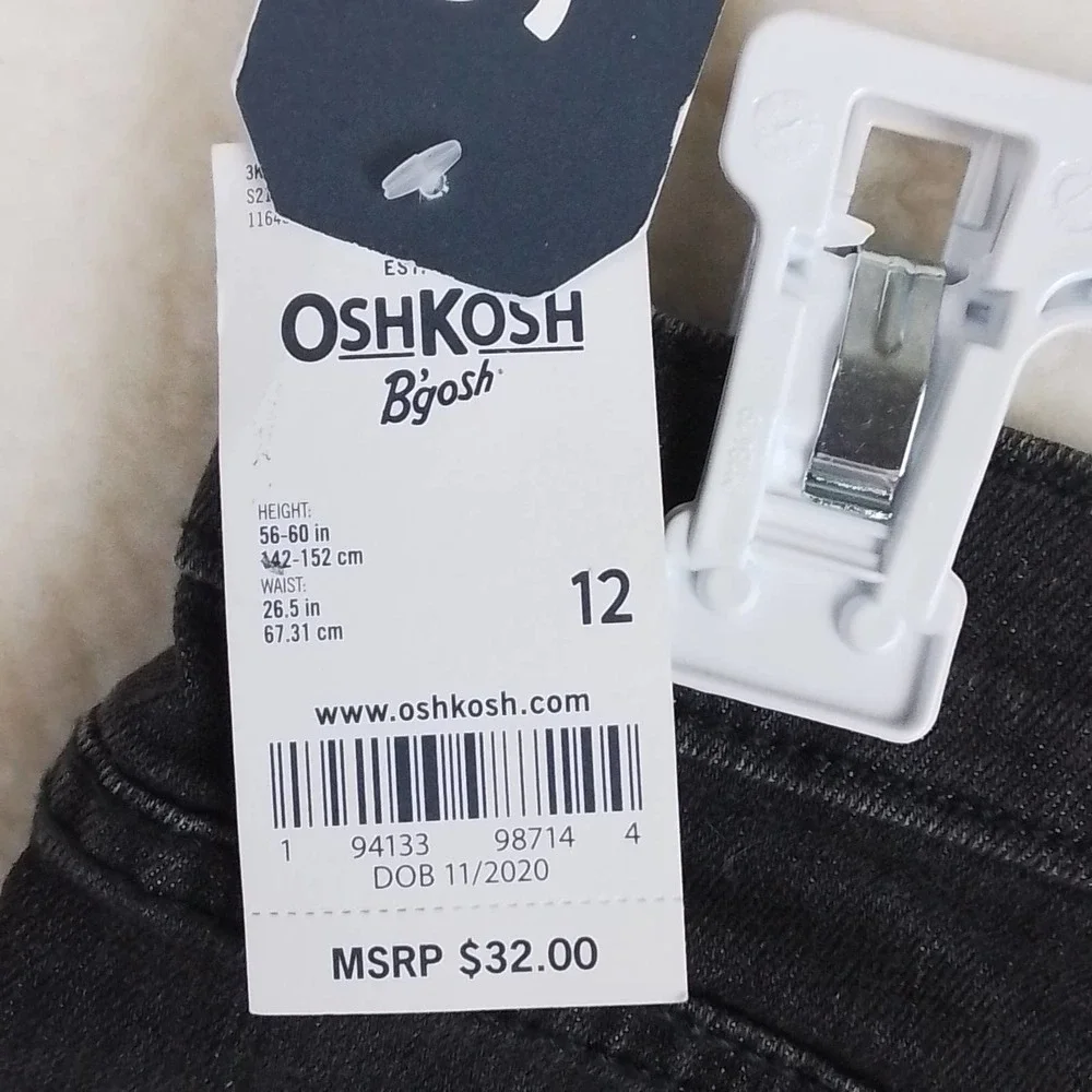 Oshkosh Jean Shorts Boys Size 12 in Faded Black w/ Distressing, Adjustable Waist